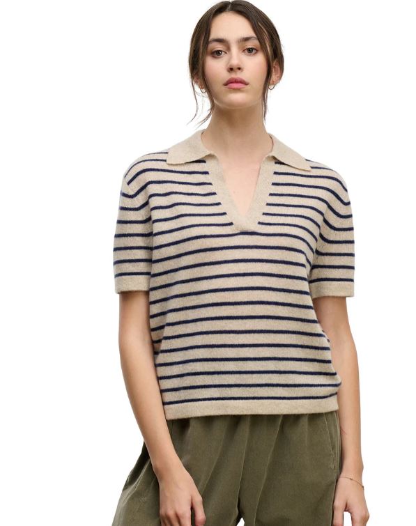 Velvet - Yael Striped Polo Sweater