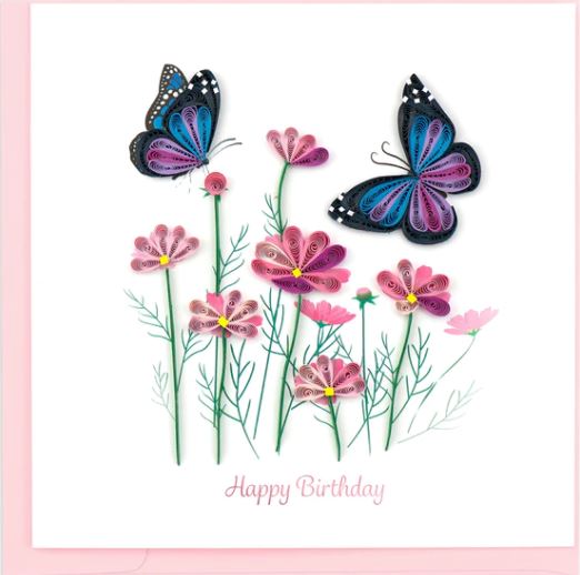 Quilling Card - Butterflies & Flowers Birthday Card