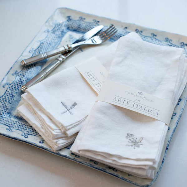 Arte Italica - Embroidered Washed Linen Napkin Set