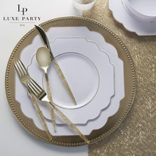 Load image into Gallery viewer, Luxe Party - Scalloped White + Gold Plastic Plates
