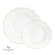 Load image into Gallery viewer, Luxe Party - Scalloped White + Gold Plastic Plates
