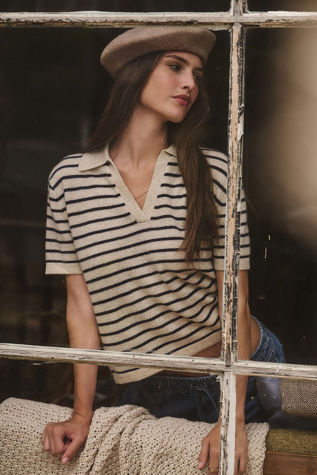 Velvet - Yael Striped Polo Sweater