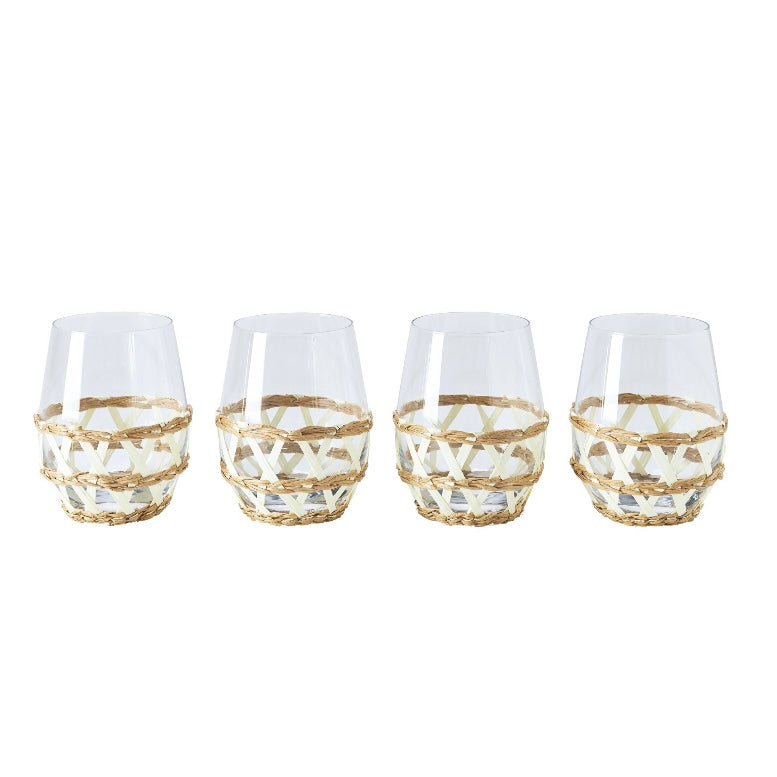 Island Wrapped Stemless Wine Glass White, Set of 4